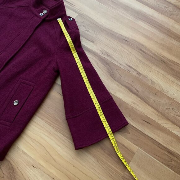 Chico's Boiled Wool Jacket 1 M Medium Burgundy Red Mock Neck Epaulettes Zipper - Picture 7 of 12